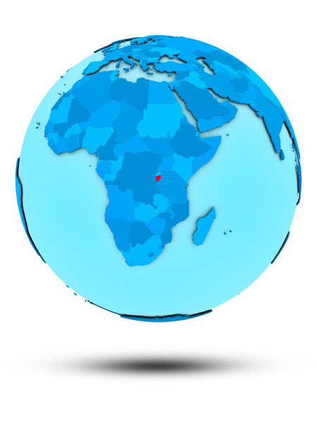 Burundi on blue globe isolated on white background. 3D illustration.