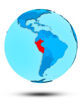 Peru beyaz arka plan üzerinde izole mavi dünya üzerinde. 3D çizim.
