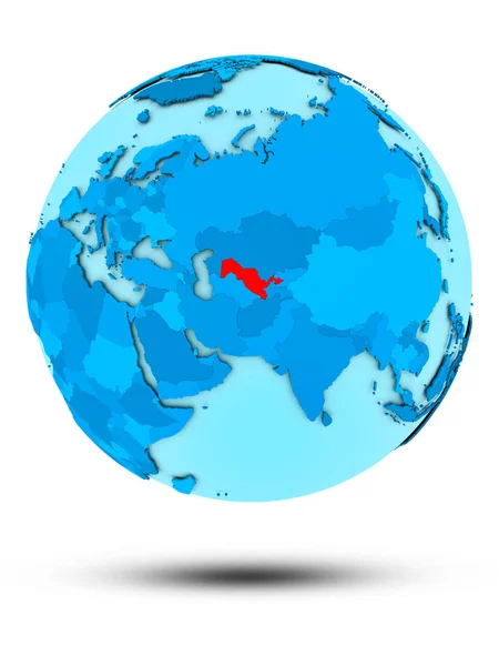 Узбекистан Голубом Глобусе Изолирован Белом Фоне Иллюстрация — стоковое фото
