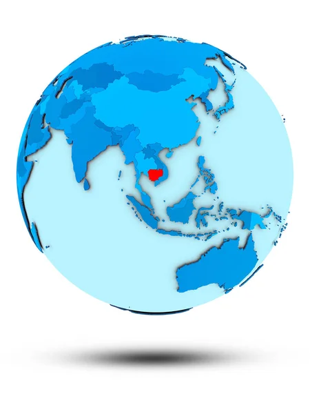 Cambodge Sur Globe Bleu Isolé Sur Fond Blanc Illustration — Photo