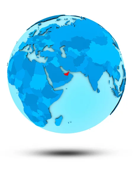 Emiratos Árabes Unidos Sobre Globo Azul Aislado Sobre Fondo Blanco —  Fotos de Stock