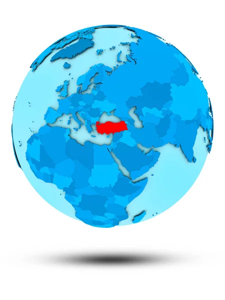 土耳其在蓝色地球被隔绝在白色背景 — 图库照片