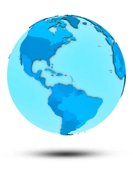 在蓝色地球仪上的波多黎各被隔离在白色背景上 — 图库照片