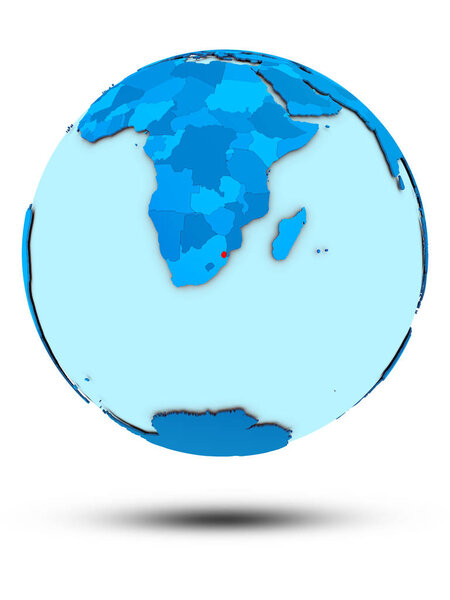Swaziland on blue globe isolated on white background. 3D illustration.