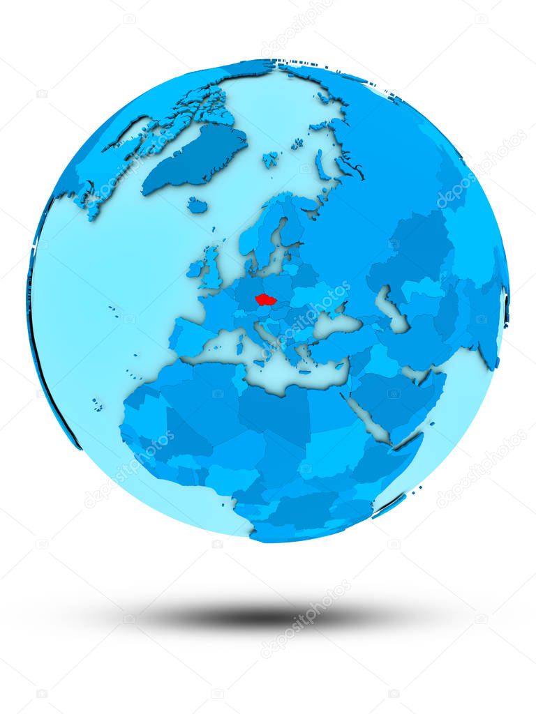 Czech republic on blue globe isolated on white background. 3D illustration.