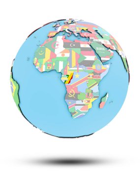 Kongo beyaz arka plan üzerinde izole ülke bayrakları ile siyasi dünya üzerinde. 3D çizim.