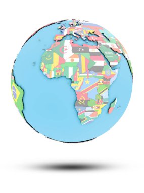 Ekvator Ginesi ülke bayrakları beyaz arka plan üzerinde izole ile siyasi dünya üzerinde. 3D çizim.