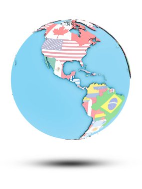 Guatemala beyaz arka plan üzerinde izole ülke bayrakları ile siyasi dünya üzerinde. 3D çizim.