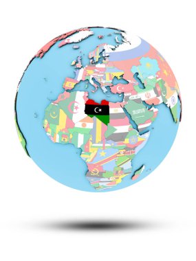 Libya Ulusal bayrak beyaz arka plan üzerinde izole ile siyasi dünya üzerinde. 3D çizim.