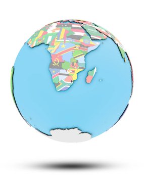 Svaziland beyaz arka plan üzerinde izole ülke bayrakları ile siyasi dünya üzerinde. 3D çizim.