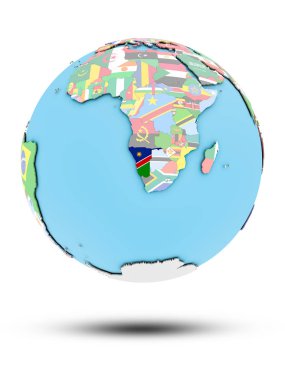 Namibya ulusal bayrak beyaz arka plan üzerinde izole ile siyasi dünya üzerinde. 3D çizim.