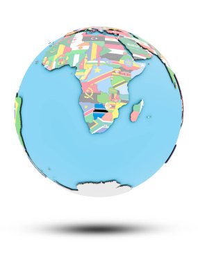 Botswana ülke bayrakları beyaz arka plan üzerinde izole ile siyasi dünya üzerinde. 3D çizim.