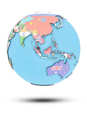 Beyaz arka plan üzerinde izole ülke bayrakları ile siyasi dünya tarihinde Malezya. 3D çizim.