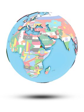 Eritre beyaz arka plan üzerinde izole ülke bayrakları ile siyasi dünya üzerinde. 3D çizim.