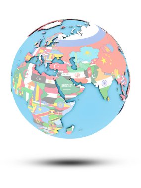 Kuveyt Ulusal bayrak beyaz arka plan üzerinde izole ile siyasi dünya üzerinde. 3D çizim.