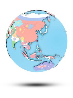 Tayvan Ulusal bayrak beyaz arka plan üzerinde izole ile siyasi dünya üzerinde. 3D çizim.