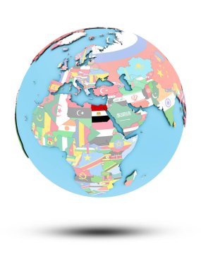 Mısır Ulusal bayrak beyaz arka plan üzerinde izole ile siyasi dünya üzerinde. 3D çizim.