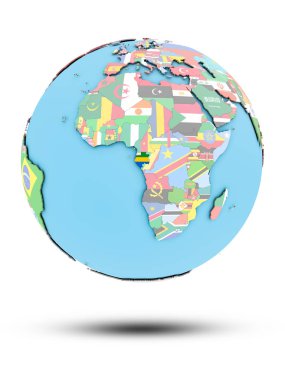 Gabon beyaz arka plan üzerinde izole ülke bayrakları ile siyasi dünya üzerinde. 3D çizim.