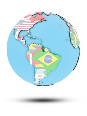 Guyana beyaz arka plan üzerinde izole ülke bayrakları ile siyasi dünya üzerinde. 3D çizim.