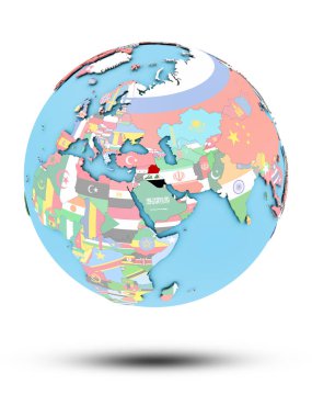 Irak Ulusal bayrak beyaz arka plan üzerinde izole ile siyasi dünya üzerinde. 3D çizim.