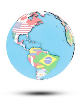 Caribbean ülke bayrakları beyaz arka plan üzerinde izole ile siyasi dünya üzerinde. 3D çizim.