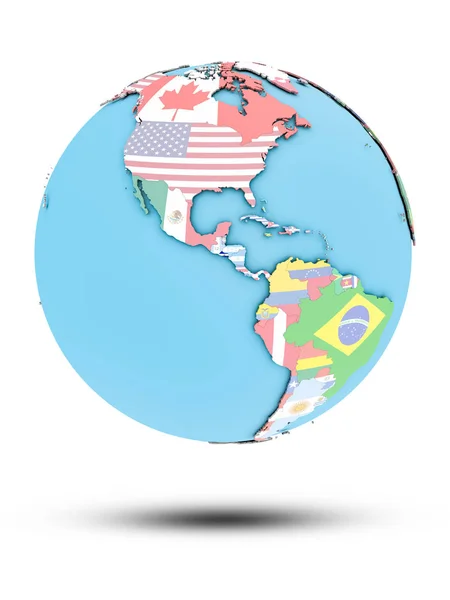 Сальвадор Политическом Глобусе Национальными Флагами Изолированы Белом Фоне Иллюстрация — стоковое фото