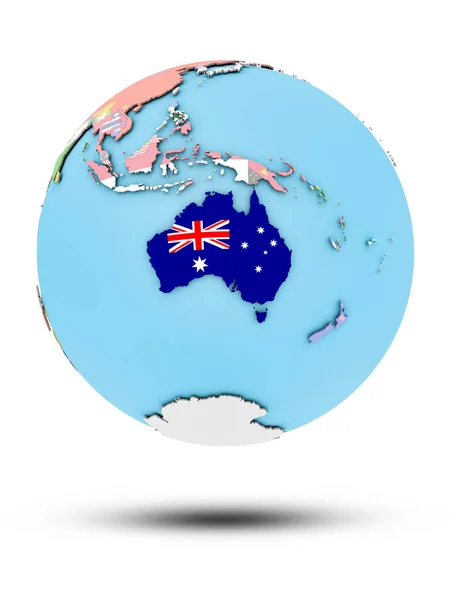 澳大利亚在政治世界上与国旗隔绝在白色背景 — 图库照片