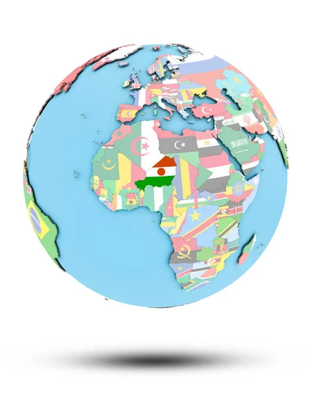 Niger Politické Globe Vlajkami Izolovaných Bílém Pozadí Obrázek — Stock fotografie