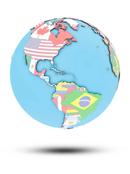Доминиканская Республика Политическом Глобусе Национальными Флагами Изолированы Белом Фоне Иллюстрация — стоковое фото