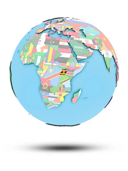 Uganda Politické Globe Vlajkami Izolovaných Bílém Pozadí Obrázek — Stock fotografie