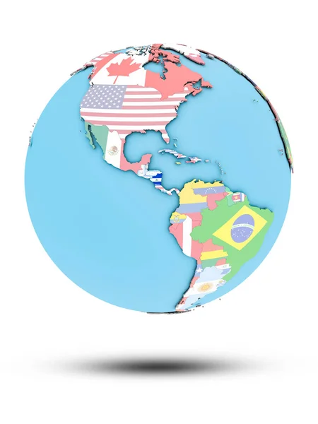 Никарагуа Политическом Глобусе Национальными Флагами Изолированы Белом Фоне Иллюстрация — стоковое фото