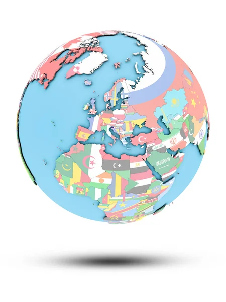 Словения Политическом Глобусе Национальными Флагами Изолированы Белом Фоне Иллюстрация — стоковое фото