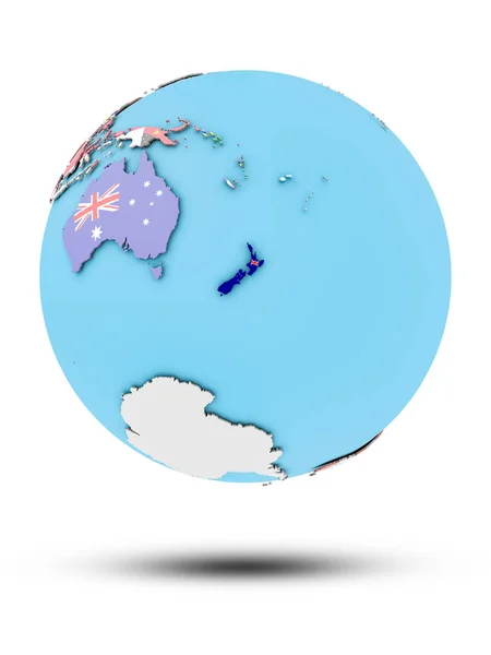 Neuseeland Auf Politischem Globus Mit Nationalflaggen Auf Weißem Hintergrund Illustration — Stockfoto