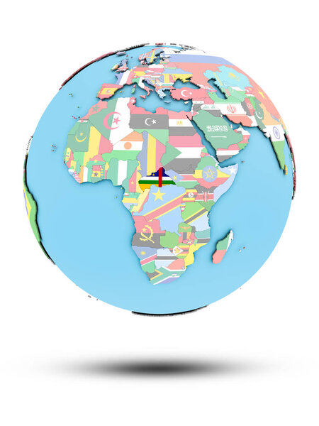 Central Africa on political globe with national flags isolated on white background. 3D illustration.