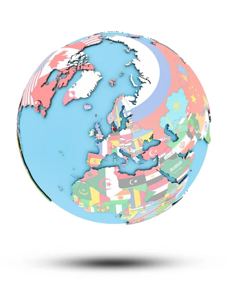 Dánsko Politické Globe Vlajkami Izolovaných Bílém Pozadí Obrázek — Stock fotografie
