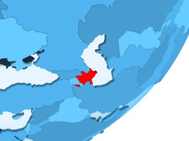 Azerbaycan kırmızı şeffaf okyanuslar ile mavi siyasi dünya üzerinde. 3D çizim.