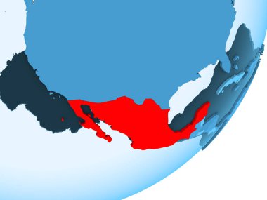 Meksika kırmızı şeffaf okyanuslar ile mavi siyasi dünya üzerinde. 3D çizim.