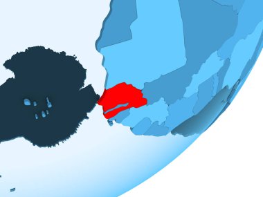 Senegal kırmızı şeffaf okyanuslar ile mavi siyasi dünya üzerinde. 3D çizim.