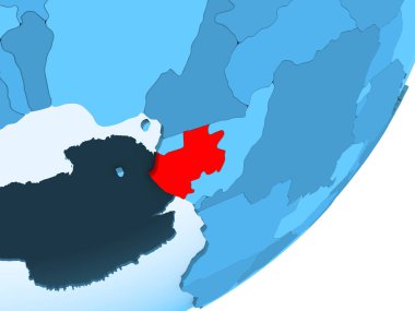Gabon kırmızı şeffaf okyanuslar ile mavi siyasi dünya üzerinde. 3D çizim.