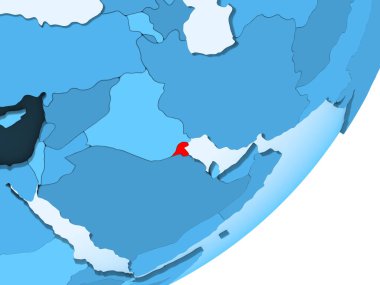 Kuveyt kırmızı şeffaf okyanuslar ile mavi siyasi dünya üzerinde. 3D çizim.