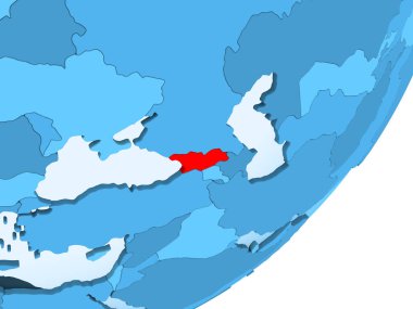 Gürcistan'da kırmızı şeffaf okyanuslar ile mavi siyasi dünya üzerinde. 3D çizim.
