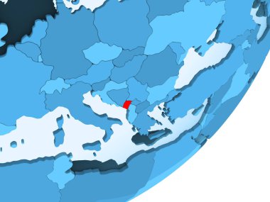 Karadağ kırmızı şeffaf okyanuslar ile mavi siyasi dünya üzerinde. 3D çizim.