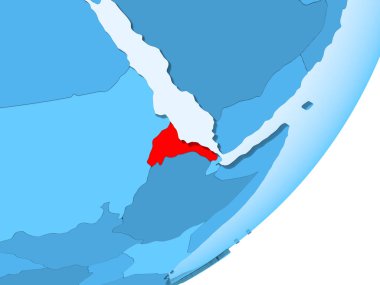 Eritre kırmızı şeffaf okyanuslar ile mavi siyasi dünya üzerinde. 3D çizim.