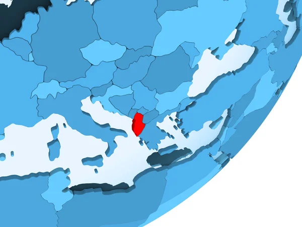阿尔巴尼亚以红色在蓝色政治地球与透明的海洋 — 图库照片
