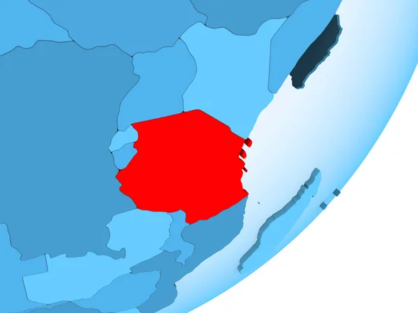 Tanzania Czerwono Niebieski Globus Polityczny Przezroczystym Oceanów Ilustracja — Zdjęcie stockowe