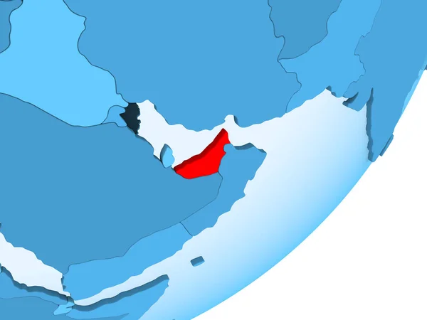 Egyesült Arab Emírségek Piros Kék Politikai Földgömb Átlátható Óceánok Illusztráció — Stock Fotó