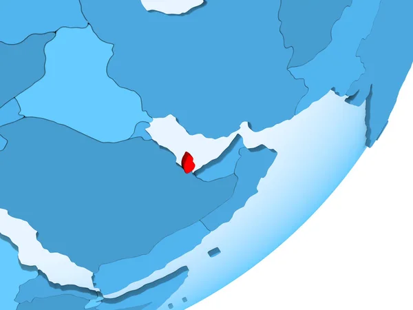 卡塔尔以红色在蓝色政治地球与透明的海洋 — 图库照片