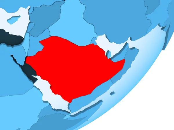 Saúdská Arábie Červené Barvě Modré Politické Zeměkoule Transparentní Oceány Obrázek — Stock fotografie