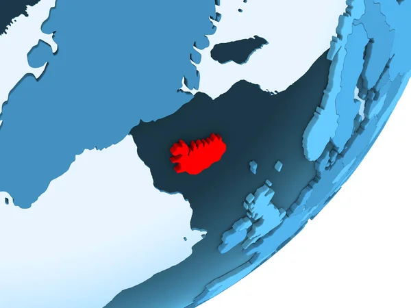 Islanda Rosso Sul Globo Politico Blu Con Oceani Trasparenti Illustrazione — Foto Stock