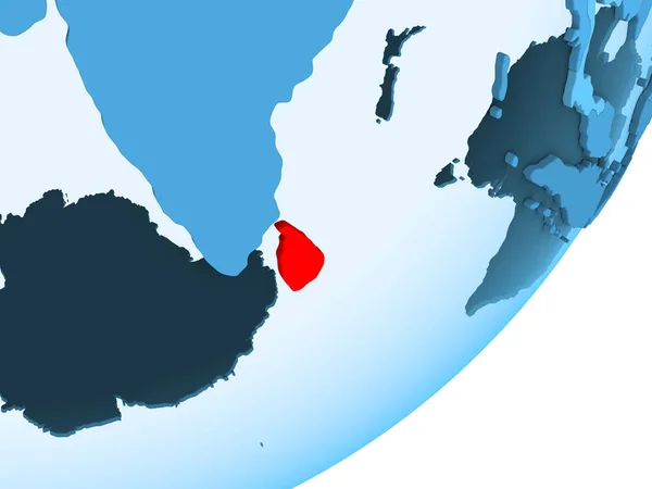Sri Lanka Rot Auf Blauem Politischem Globus Mit Transparenten Ozeanen — Stockfoto